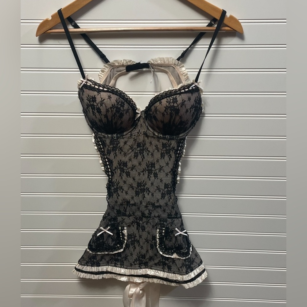 Victoria's Secret Black and Cream Maid Bra Costume Lingerie 34C